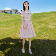 HWHE設計師品牌童裝女大童連衣裙夏裝2025洋氣新款學生女孩夏天裙子 粉色蝴蝶花邊款 150 CM