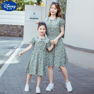 迪士尼（Disney）親子裝2025夏季新款母女連衣裙女童海軍領洋氣田園風雪紡碎花裙子 綠色 160  建議身高145-150厘米