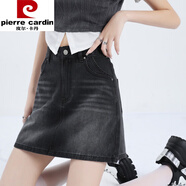 皮爾卡丹（pierre cardin）淺色牛仔短裙女夏季2025新款a字包臀裙小個(gè)子高腰顯瘦半身裙 黑灰色 XS