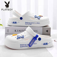 花花公子（PLAYBOY PHYSICAL）洞洞鞋男款2025夏季外穿開(kāi)車(chē)包頭男士潮流防滑耐磨踩屎感沙灘涼拖 白蘭 35  運動(dòng)鞋碼