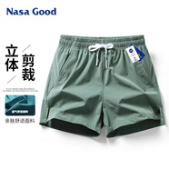 NASA GOOD短褲男士夏季純色百搭潮流運動薄款透氣彈力寬松三分褲子 軍綠L