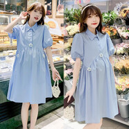 冶芷孕婦連衣裙孕婦夏天連衣裙2025年新款潮媽寬松夏季裙子小清新薄款 小清新孕婦連衣裙【藍(lán)色】L碼