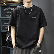 啄木鳥美式重磅純色短袖t恤男寬松大碼夏季百搭透氣純棉打底衫上衣男裝 黑色 XL