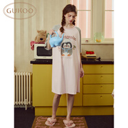 果殼（Gukoo）睡裙女春夏新款卡寬松插肩袖圓領(lǐng)純棉女士家居服睡裙 天堂粉  L 