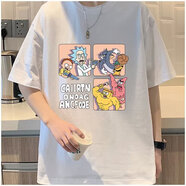 南極人卡通動(dòng)漫聯(lián)名趣味重磅寬松短袖T恤男士半袖體恤美式潮牌2025夏季 白色 M