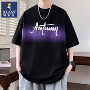 啄木鳥短袖t恤男夏季潮牌漸變印花精梳棉半袖衣服青少年寬松休閑打底衫 7099黑色 【高品質(zhì)精梳棉】 XL 【建議120-135斤】