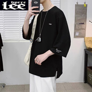 Lee dprre 2025新款七分袖男T恤夏季薄款潮牌寬松大碼韓版胖子中袖冰感衣服 022黑色 XL 130至145斤左右