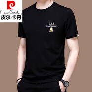皮爾卡丹（pierre cardin）高端冰絲短袖t恤男夏季2025新款圓領修身薄款桑蠶 絲半袖體恤衫潮 黑色19360短.袖 M 165 (建議90-120斤