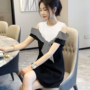 木清清小香風露肩連衣裙女拼接減齡小個子A字裙子2025年夏季新款歐洲站 圖片色 M 【建議105斤以下】