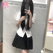 JAVC夏季新款套裝甜辣jk制服襯衫收腰顯瘦純欲百搭短袖上衣女百褶裙女 黑色百褶裙【單件】 M 建議【85-100斤】