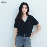 伊芙麗（eifini）伊芙麗V領(lǐng)假兩件單排扣針織衫女2025夏季新款百搭休閑基礎(chǔ)毛衫 藏青 短袖版 S 80-105斤