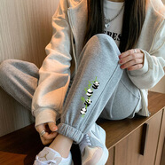 FHHUABD運(yùn)動(dòng)褲女24新款春秋衛(wèi)褲束腳高腰杏色百搭哈倫褲印花休閑褲 淺灰色【款】春秋款式 常規(guī) S 80-95斤