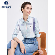 Navigare意大利小帆船長(cháng)袖襯衫女格子襯衣休閑女裝2313071011 蔚藍/白 XL