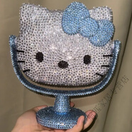 筏芯hello kitty鏡子粘鉆DIY滿(mǎn)鉆豹紋貼鉆鏡旋轉臺式KT化妝鏡鑲鉆創(chuàng  )意 【銀+藍】高級銀色KT貓鏡子 普通款-全套材料