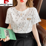 皮爾卡丹（pierre cardin）純綿短袖t恤女白色半袖體恤夏裝2025年新款韓版寬松女士夏季上衣 822蝴蝶花 S 建議95斤以內(nèi)