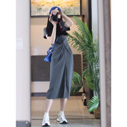 現貨25新款法式氣質(zhì)褶皺開(kāi)叉t恤連衣裙大碼顯瘦百搭長(cháng)裙包臀裙女 灰色長(cháng)裙 褶皺開(kāi)叉 現貨 4XL