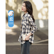 德瑪納【美拉德英倫畫報(bào)】春秋復(fù)古楓糖純棉翻領(lǐng)格紋襯衫好搭針織衫上衣