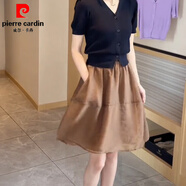 皮爾卡丹（pierre cardin）歐根紗半身裙女氣質(zhì)網(wǎng)紗裙高腰a字傘裙小個(gè)子長(cháng)裙子2025夏季新款 焦糖色 【短裙】 L