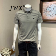 JWX香港潮牌修身短袖POLO衫男 2025夏季新款休閑百搭透氣通勤修身T恤 灰色 3XL
