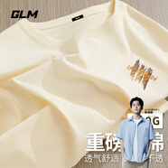 GLM敖瑞鵬代言短袖t恤男休閑日系夏季純棉圓領(lǐng)青少年潮牌落肩袖T恤 【純棉】淺米#黃昏街景X 2XL