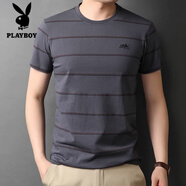 花花公子（PLAYBOY）中年男士圓領短袖t恤夏季純棉透氣寬松半袖體恤爸爸裝上衣 T21701款灰色 M 165