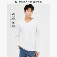 佐丹奴佐丹奴T恤男外穿休閑上衣加厚純棉磨毛貼身V領(lǐng)長(cháng)袖t恤男01022802 01標志白色 XL