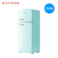 優(yōu)諾（EUNA）BCD-210R 復古美式時尚 雙門冷藏冷凍家用宿舍租房小型電冰箱 湖水藍