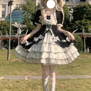 XCFREHT短款/長款 公主裙小松糕狗短辣妹連衣裙洛麗塔坎肩 黑白(短款) 2XL