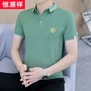 恒源祥夏季polo翻領(lǐng)短袖t恤男士冰絲珠地棉休閑有領(lǐng)上衣半袖體恤 綠色 F1016 M 95-115斤