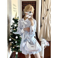小野七天韓系藍色條紋襯衫連衣裙子2025早春新款小個子法式學院風收腰短裙 藍色 M