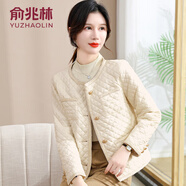 俞兆林（YUZHAOLIN）媽媽裝格子短款休閑夾棉衣外套中老年女士秋裝小香風(fēng)薄款棉服 米黃色 XL (參考90-105斤)