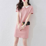 尚靜連衣裙女夏季25年新款女裝撞色娃娃領(lǐng)簡(jiǎn)約休閑百搭直筒短袖裙子女