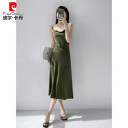 皮爾卡丹（pierre cardin）淑女緞面連衣裙女醋酸蕩領(lǐng)高級(jí)感小眾性感吊帶連衣裙西裝內(nèi)搭長(zhǎng)裙 綠色 L