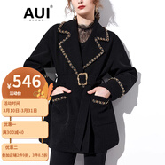 AUI小香風(fēng)毛呢外套女秋冬2023新款黑色御姐氣質(zhì)收腰短款呢子大衣 黑色（呢料外套） XL