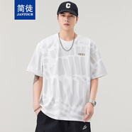 簡徒（JANTOUR）夏季新款字母印花短袖T恤男潮流寬松圓領(lǐng)t恤百搭休閑情侶款重磅 米白色 M