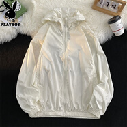 花花公子（PLAYBOY）夏季輕薄透氣防曬衣男寬松冰絲速干皮膚衣男士戶外防紫外線釣魚 米白色 S