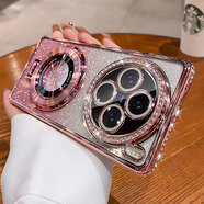 秒揚 水鉆支架適用vivox200手機殼vivox100新款帶鏡頭膜全包x90高級防摔s pro磁吸殼mini硅膠閃粉 【少女粉】閃鉆鑲邊-帶鏡頭膜-隱形支架 vivo X200