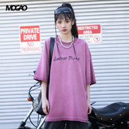 摩高M(jìn)OGAO男裝2025夏季美式高街情侶款純棉印花圓領(lǐng)短袖T恤A21312195 夢(mèng)幻粉 S