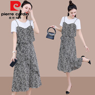 皮爾卡丹（pierre cardin）2025夏新款假兩件雪紡吊帶長(cháng)裙子女裝收腰氣質(zhì)碎花連衣裙時(shí)尚寬松 白色 L (建議100斤-115斤)