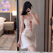 千綺黛純欲風(fēng)性感性感睡衣女甜美減齡少女帶胸墊吊帶裙休閑居家服印花 莫代爾睡裙-復古玫瑰印花款 XL 120-130斤