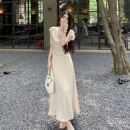 漫蔻依名媛氣質(zhì)淑女小香風(fēng)不規則緞面褶皺短袖上衣+高腰顯瘦包臀半身裙 上衣 XL