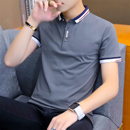 帝歐萊夫夏季POLO翻領(lǐng)短袖t恤衣服男半袖休閑男裝T恤夏天打底衫衣服男潮流 T117深灰 XL (推薦體重130-145斤)
