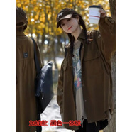 歐洲站春秋牛仔棉襯衫女中長款秋冬新款休閑韓版寬松百搭襯衣外套 咖色款加絨 L