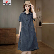 皮爾卡丹（pierre cardin）休閑薄款牛仔裙連衣裙2025新款夏季大碼時尚襯衫裙子顯瘦微胖遮肉 牛仔藍 XL XL建議110-125斤