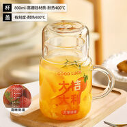 樂扣樂扣（locknlock）一人泡茶壺高硼硅玻璃水壺家用冷水壺水杯帶蓋耐高溫可加熱可微波 大桔大利800ml一壺一杯有刻度