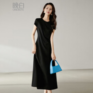 晚白【斷碼清倉】今流行短袖t恤連衣裙淡人穿搭簡(jiǎn)約休閑氣質(zhì)收腰裙子 黑色 S