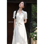 鹿向南「月光戀人」氣質(zhì)設計感杏色短袖連衣裙女夏A字翻領(lǐng)長(cháng)裙 杏色 M