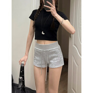 妙奕嘉美式運動短褲女外穿夏季2025新款辣妹熱褲高腰顯腿長緊身包臀褲 美式抽繩松緊腰熱褲【灰色】 M 【建議91-105斤】