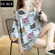 NY-RCET恤女短袖新款夏裝中長(zhǎng)款韓版寬松歐貨潮上衣服半袖體恤 3389灰色 XL