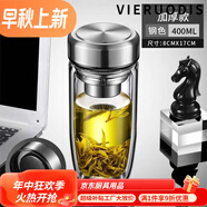 VIERUODIS德國(guó)進(jìn)口品質(zhì)鋼化玻璃杯防摔打碎的大號(hào)套不裝溫防爆男女隨手 雙層加厚--鵝蛋杯鋼本色400ml